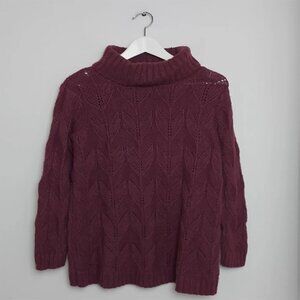 Seasalt Coast Road Jumper Women UK10 Purple Cotton Blend Turtleneck Leaf Pattern